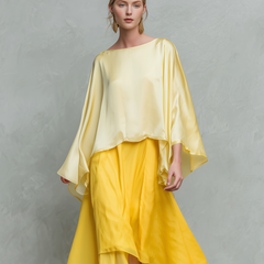 Women's Maxi Skirt | Long Sleeves Round Neckline Satin Chiffon