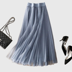 Women's Long Skirt | Maxi Length Pleated Tulle A-Line