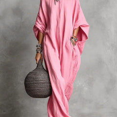 Women's Long Dress | Relaxed Silhouette Batwing Sleeve Linen
