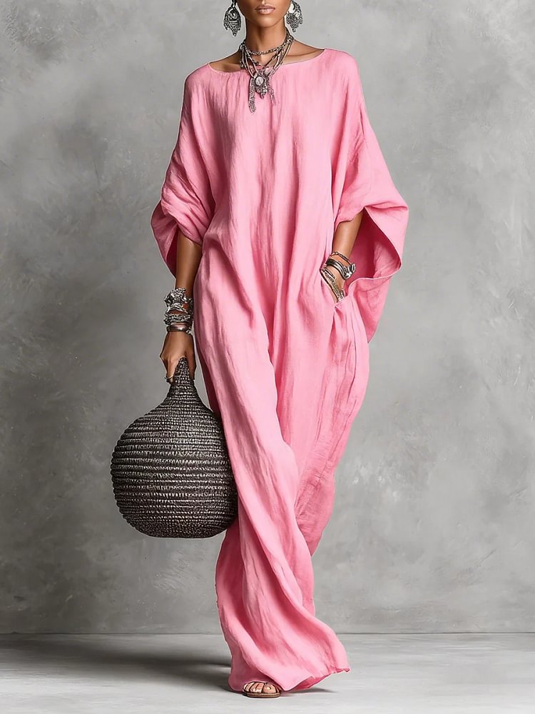 Women's Long Dress | Relaxed Silhouette Batwing Sleeve Linen
