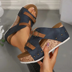 Women's Wedge Sandals | Open Toe Buckle Strap Cork Platform
