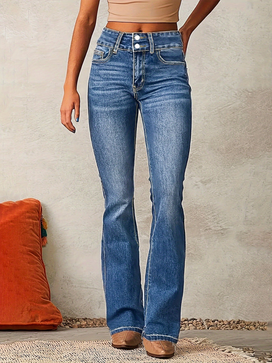 Women's Black Jeans | High-Waisted Wide-Leg Denim Button Closure