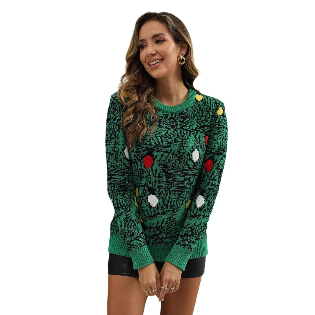 Women's Christmas Sweater | Crew Neck Long Sleeve Knit Ornament
