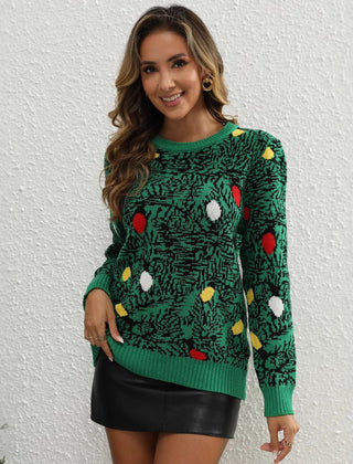 Women's Christmas Sweater | Crew Neck Long Sleeve Knit Ornament