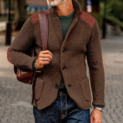 Men's Cardigan | Textured Knit Stand Collar Button Front