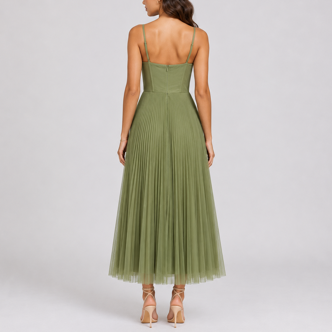 Women's Bridesmaid Dress | Midi Length Sweetheart Neckline Pleated Tulle