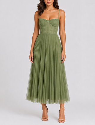 Women's Bridesmaid Dress | Midi Length Sweetheart Neckline Pleated Tulle