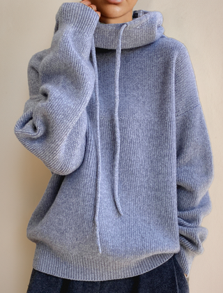 Women's Sweatshirt | Cowl Neck Drawstring Knit Long Sleeve