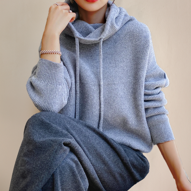 Women's Sweatshirt | Cowl Neck Drawstring Knit Long Sleeve