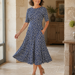 Women's Floral Midi Dress | Midi Length Round Neck Half Sleeve