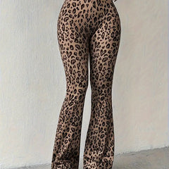 Women's Flare Pants | Leopard Print High Waist Flared