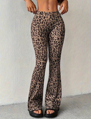 Women's Flare Pants | Leopard Print High Waist Flared
