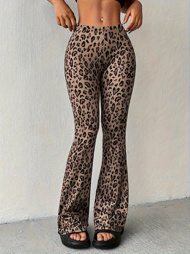 Women's Flare Pants | Leopard Print High Waist Flared