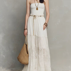 Women's Maxi Skirt | Tiered Lace Strapless Maxi
