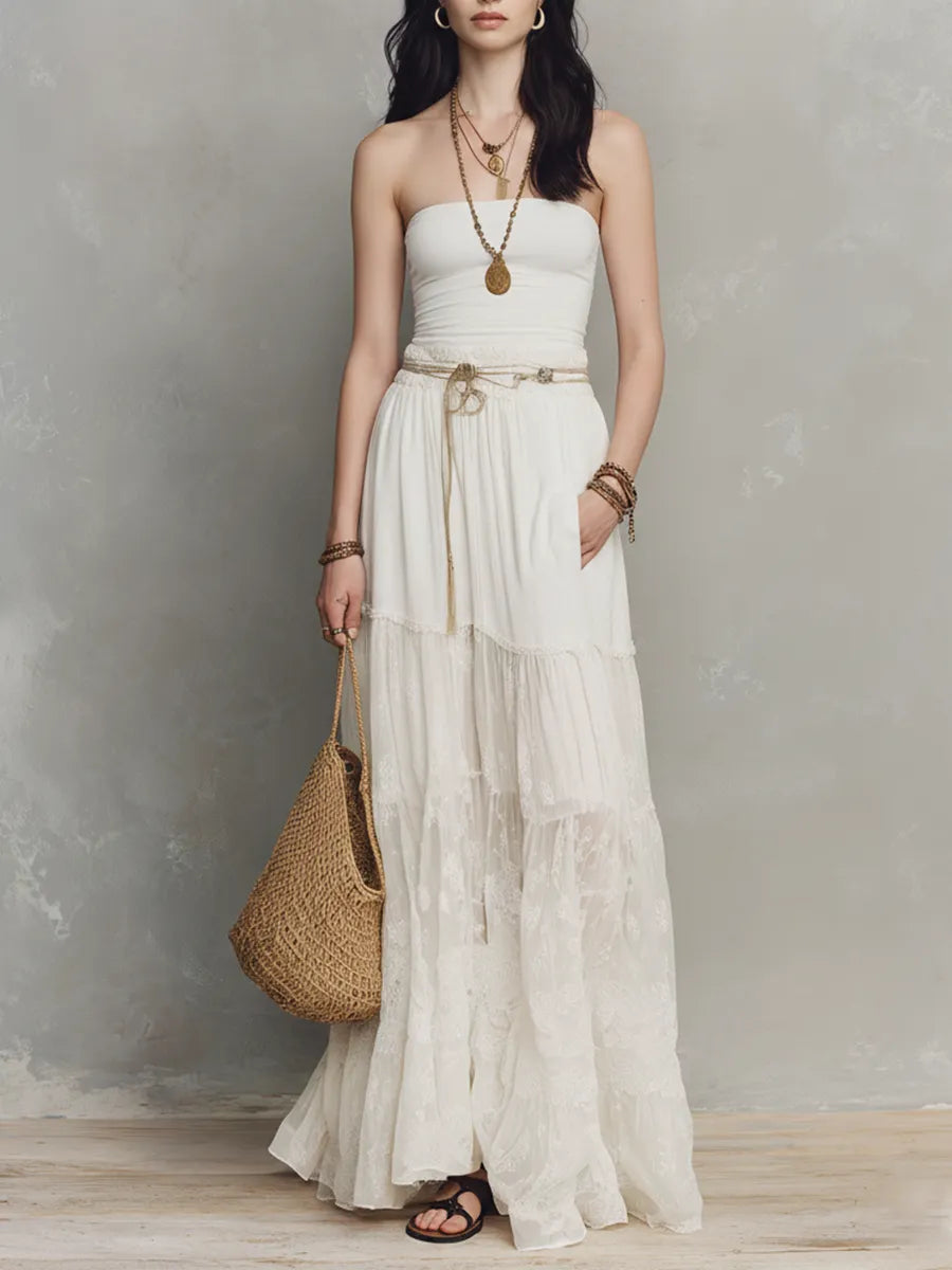 Women's Maxi Skirt | Tiered Lace Strapless Maxi