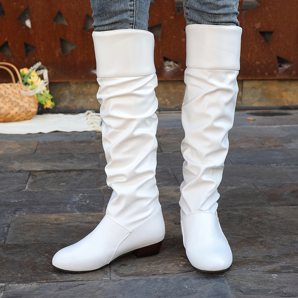 Women's Slouch Boots | Knee High Rounded Toe Low Heel