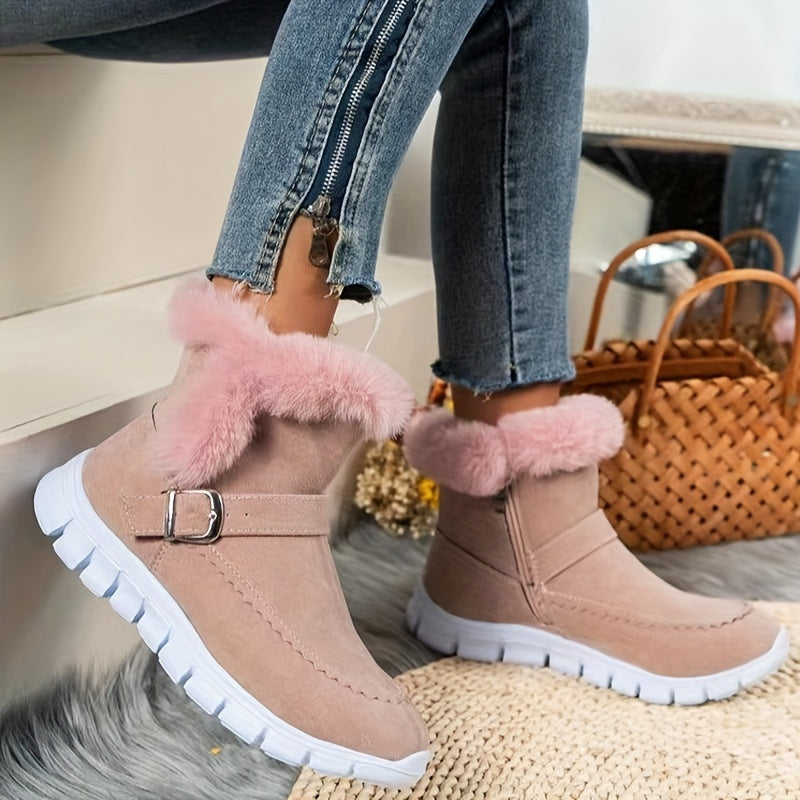 Women's Boots | Ankle Length Faux Fur Trim Buckle Closure