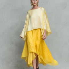 Women's Maxi Skirt | Long Sleeves Round Neckline Satin Chiffon