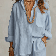 Women's White Linen Shorts | Oversized Button Front Relaxed Fit