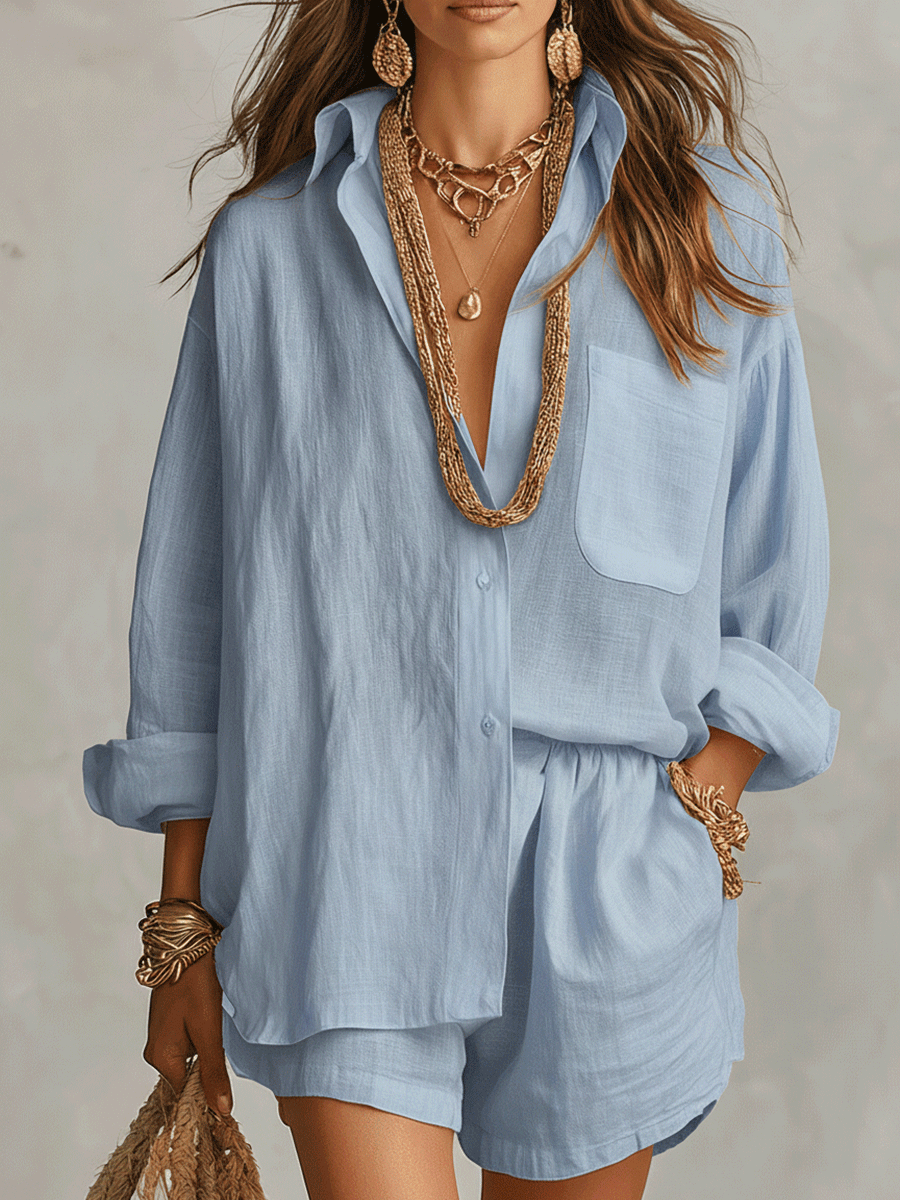 Women's White Linen Shorts | Oversized Button Front Relaxed Fit