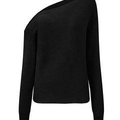 Women's Off The Shoulder Sweater | Ribbed Knit Long Sleeve Cold Shoulder