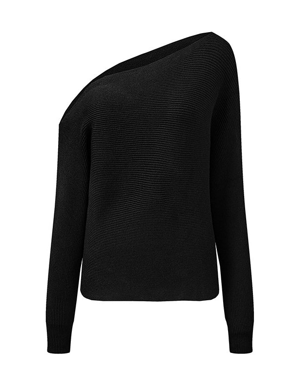 Women's Off The Shoulder Sweater | Ribbed Knit Long Sleeve Cold Shoulder