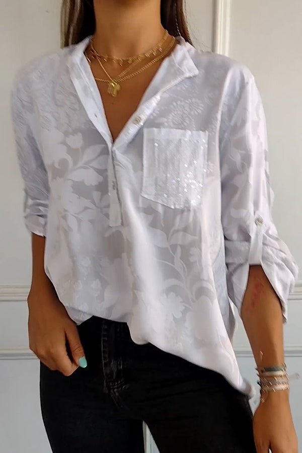 Women's Going Out Top | Lapel Collar Sequin Sleeves