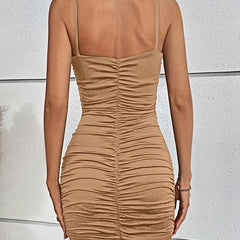 Women's NYE Party Dress | Mini Wrap Neckline Ruched Bodycon