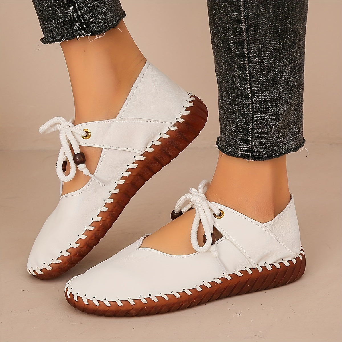 Women's Ballet Flats | Lace-Up Leather Casual