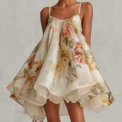Women's Mini Dress | Floral Print Camisole Sweetheart Lace Trim