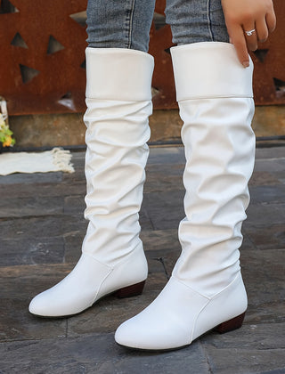 Women's Slouch Boots | Knee High Rounded Toe Low Heel