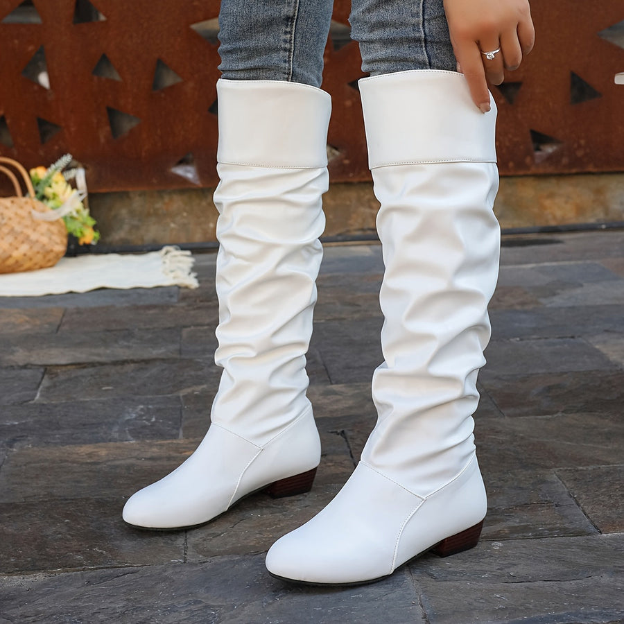Women's Slouch Boots | Knee High Rounded Toe Low Heel