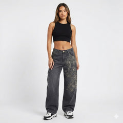 Women's Baggy Jeans | Wide Leg Denim High-Rise Graphic Print
