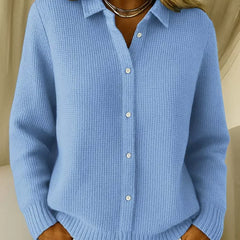 Women's Cardigan | Collar Button Ribbed Knit Long Sleeve