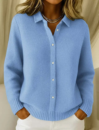 Women's Cardigan | Collar Button Ribbed Knit Long Sleeve