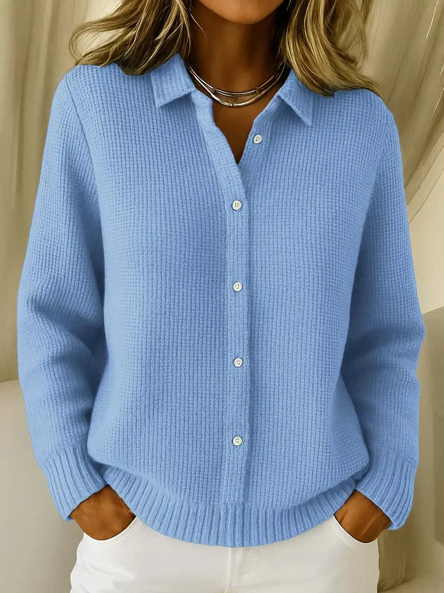 Women's Cardigan | Collar Button Ribbed Knit Long Sleeve