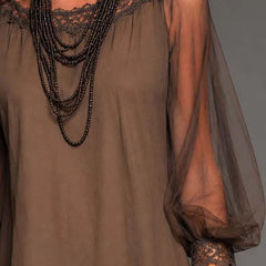 Women's Floral Mini Dress | Boat Neck Puff Sleeve Lace Mesh
