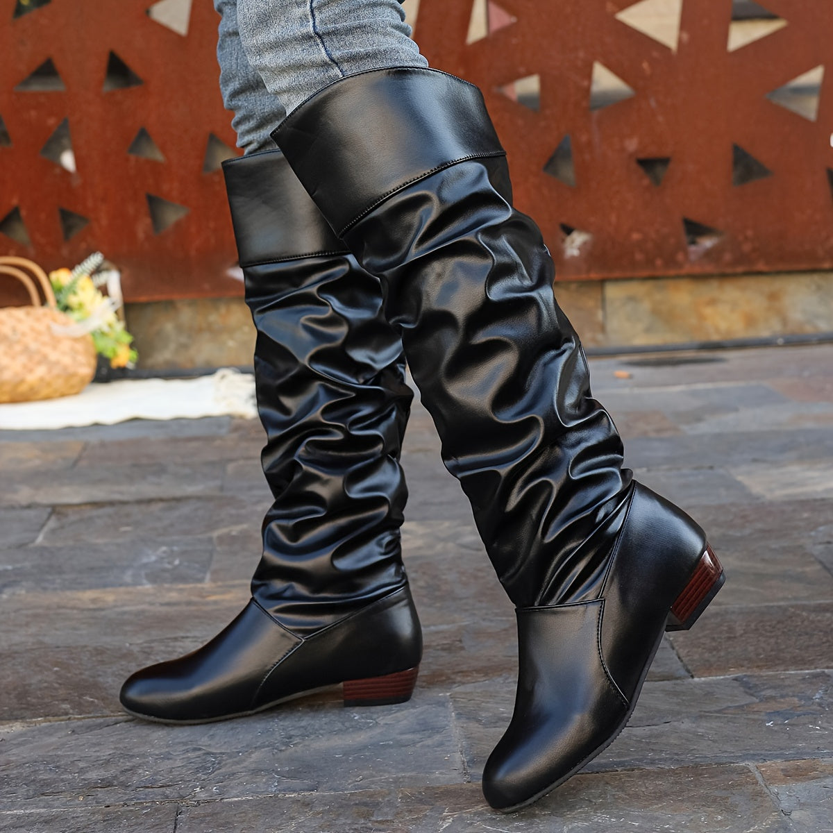 Women's Slouch Boots | Knee High Rounded Toe Low Heel