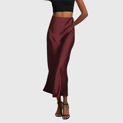 Women's A Line Skirt | Midi Length Flared Silhouette Smooth Satin