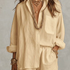 Women's White Linen Shorts | Oversized Button Front Relaxed Fit