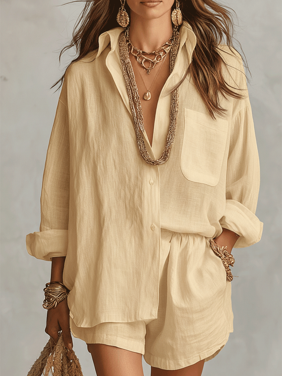 Women's White Linen Shorts | Oversized Button Front Relaxed Fit