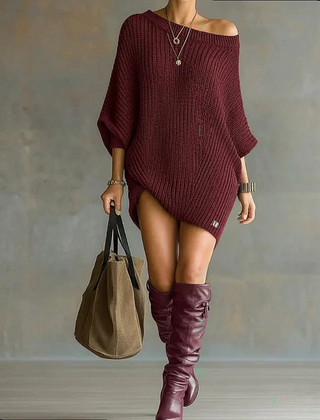 Women's Off The Shoulder Top | Knit Oversized Draped Wide Neckline