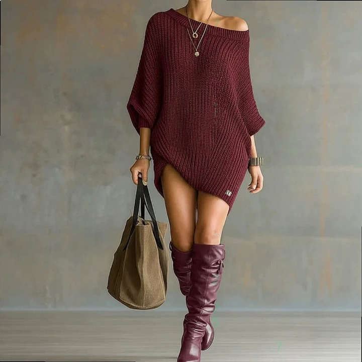 Women's Off The Shoulder Top | Knit Oversized Draped Wide Neckline