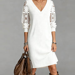 Women's Lace Dress | V-Neck Midi Knit Lace Sleeves