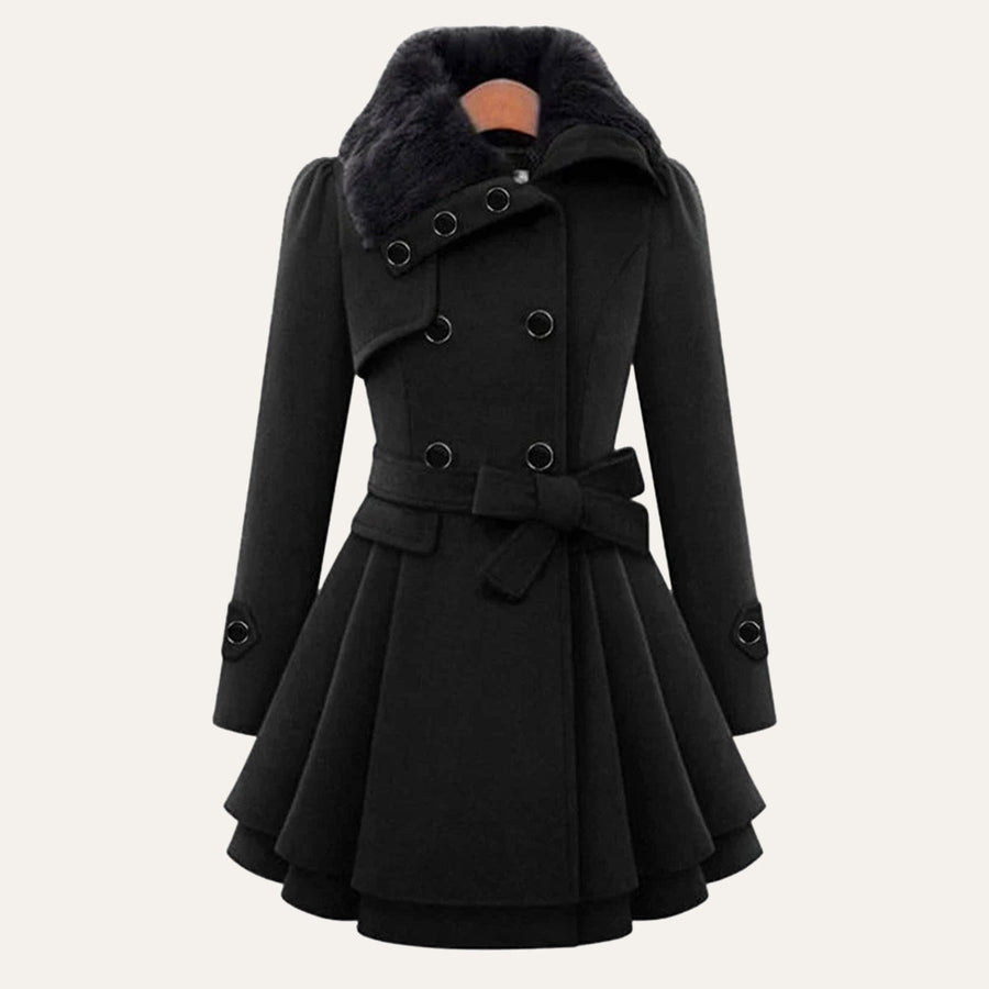 Women's Peacoat | Double-Breasted Fur Collar Belted