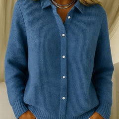 Women's Cardigan | Collar Button Ribbed Knit Long Sleeve