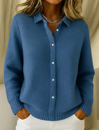 Women's Cardigan | Collar Button Ribbed Knit Long Sleeve