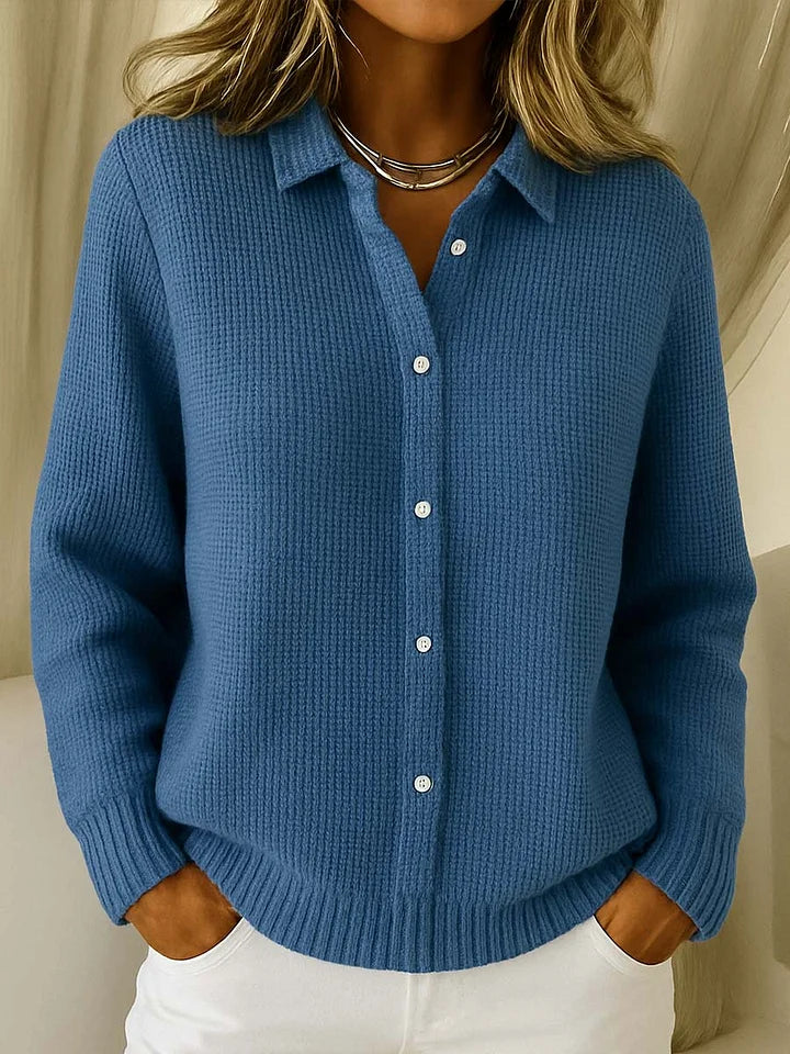 Women's Cardigan | Collar Button Ribbed Knit Long Sleeve