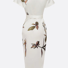 Women's Beach Dress | V Neckline Wrap Tie Botanical Print