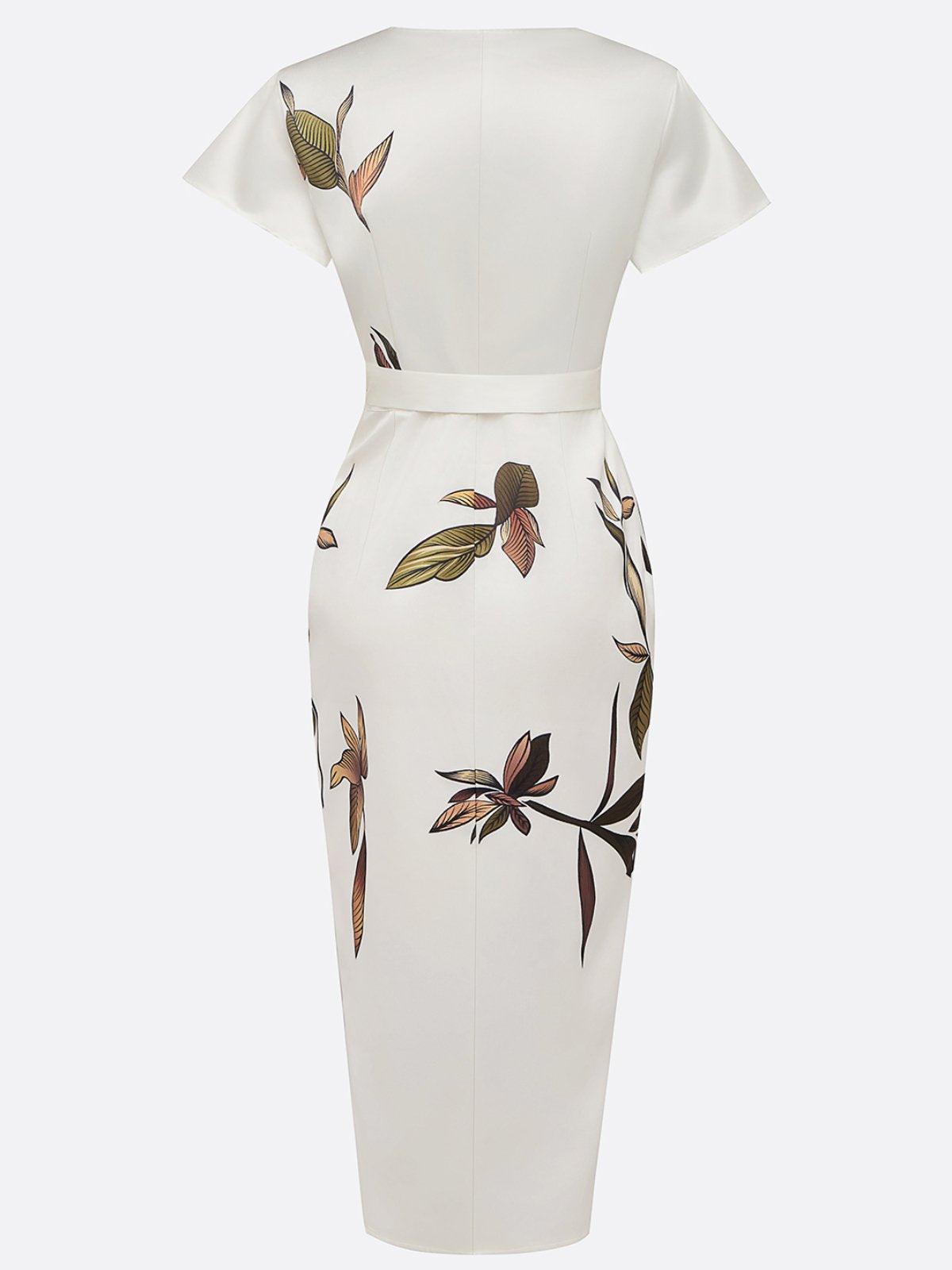 Women's Beach Dress | V Neckline Wrap Tie Botanical Print